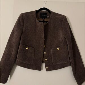 English Factory Cropped Tweed Jacket Brown Gold Buttons Small NWT